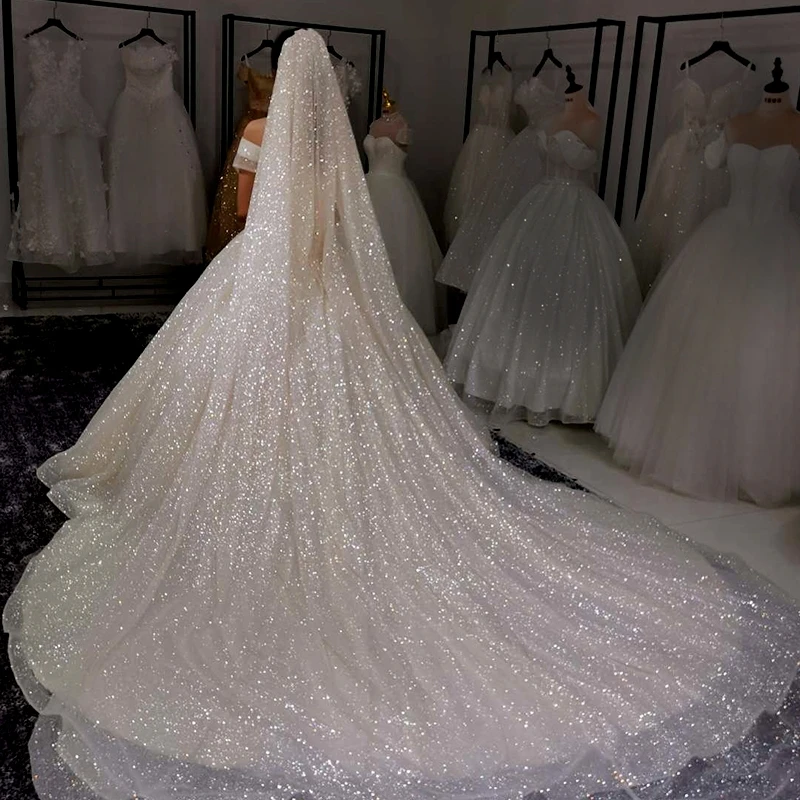 Velo da sposa da sposa a uno strato della cattedrale lucida Color Champagne avorio con velo personalizzato pettine e accessori da sposa