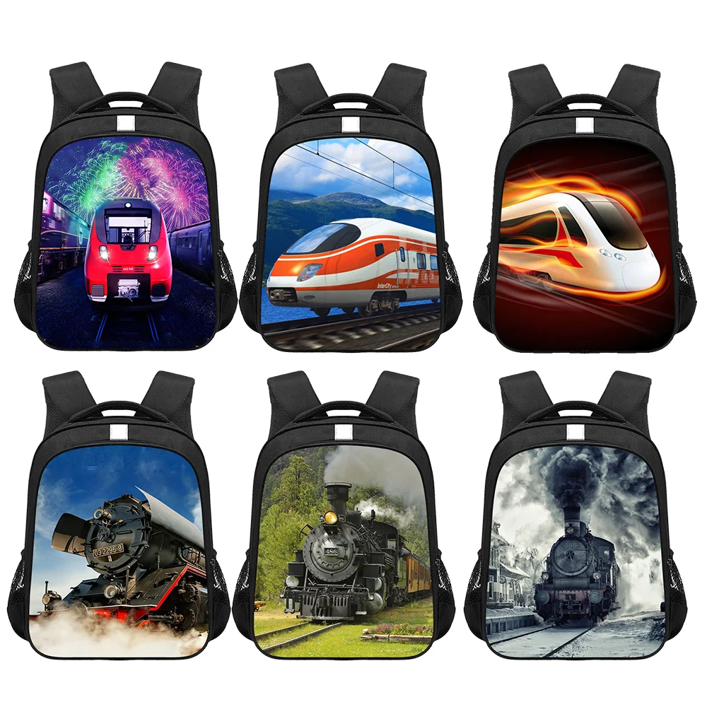 Steam Train Locomotive Print Backpack High-speed Rail Way School Bags for Teenagers Casual Trap Shoulders Bag Children Bookbag