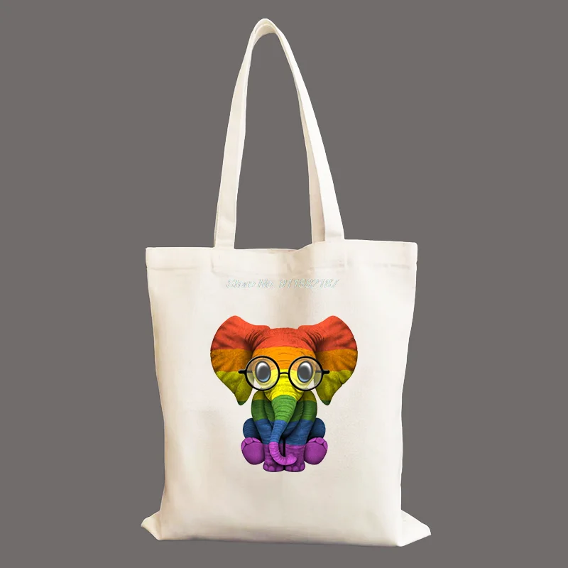 New Funny Baby Elephant Glasses Graphic Women Canvas Shopping Bag Students Book Bag Female Canvas Eco Handbag Shopper Bags