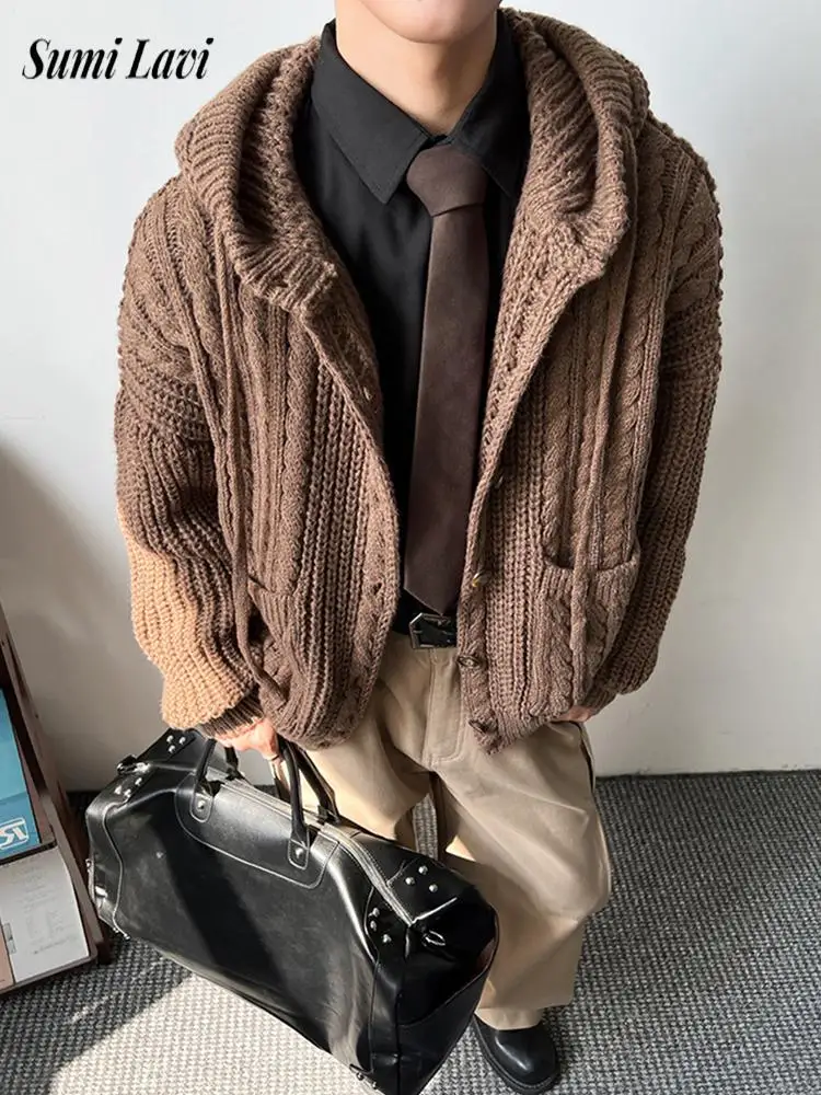 

Daily Casual Buttoned Hooded Sweatercoats For Mens Autumn Winter Fashion Knitting Cardigan Men Vintage Solid Color Knit Jackets