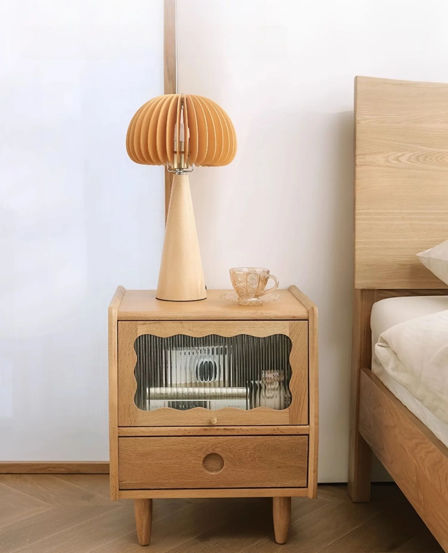 

# Nightstand With Fluted Glass Door And 2 Drawers | Bedroom & Living Room