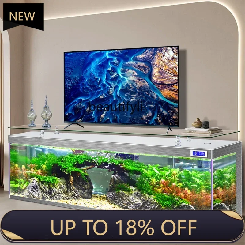 P178 New TV cabinet ultra-white glass fish tank household floor ecological aquarium