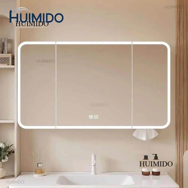 Modern Curved Space Aluminum Bathroom Mirror Cabinet Bathroom Furniture Wall-mounted Smart LED Mirror Beauty Rack Cabinet r