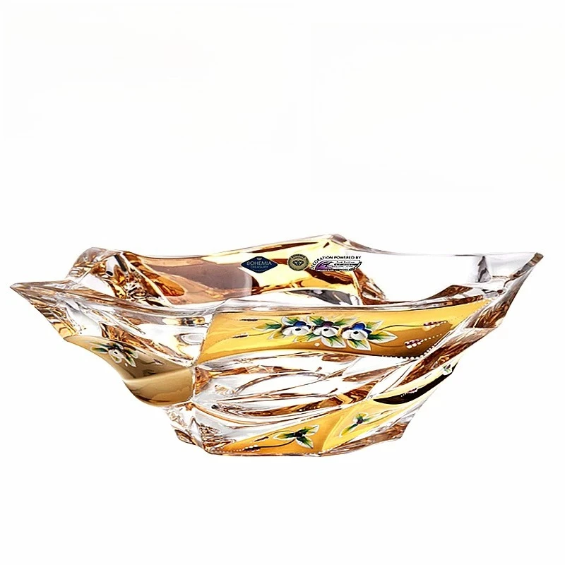 

Hand-painted gold enamel flower crystal glass fruit plate fruit pot fruit bucket home wealth decoration
