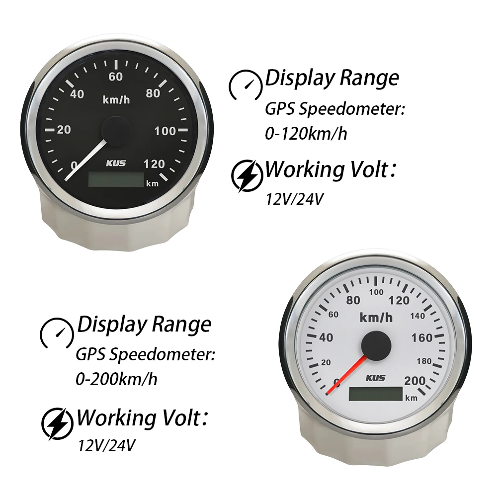 KUS Universal 85mm GPS Speedometer Speed Gauge 0-120KM/H 0-200KM/H for Car Motorcycle Trucks Limousine 12V 24V