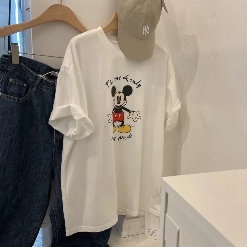 

Летняя женская футболка в стиле ретро с мультяшным Микки, кавайные топы, женская футболка оверсайз с коротким рукавом, модные топы