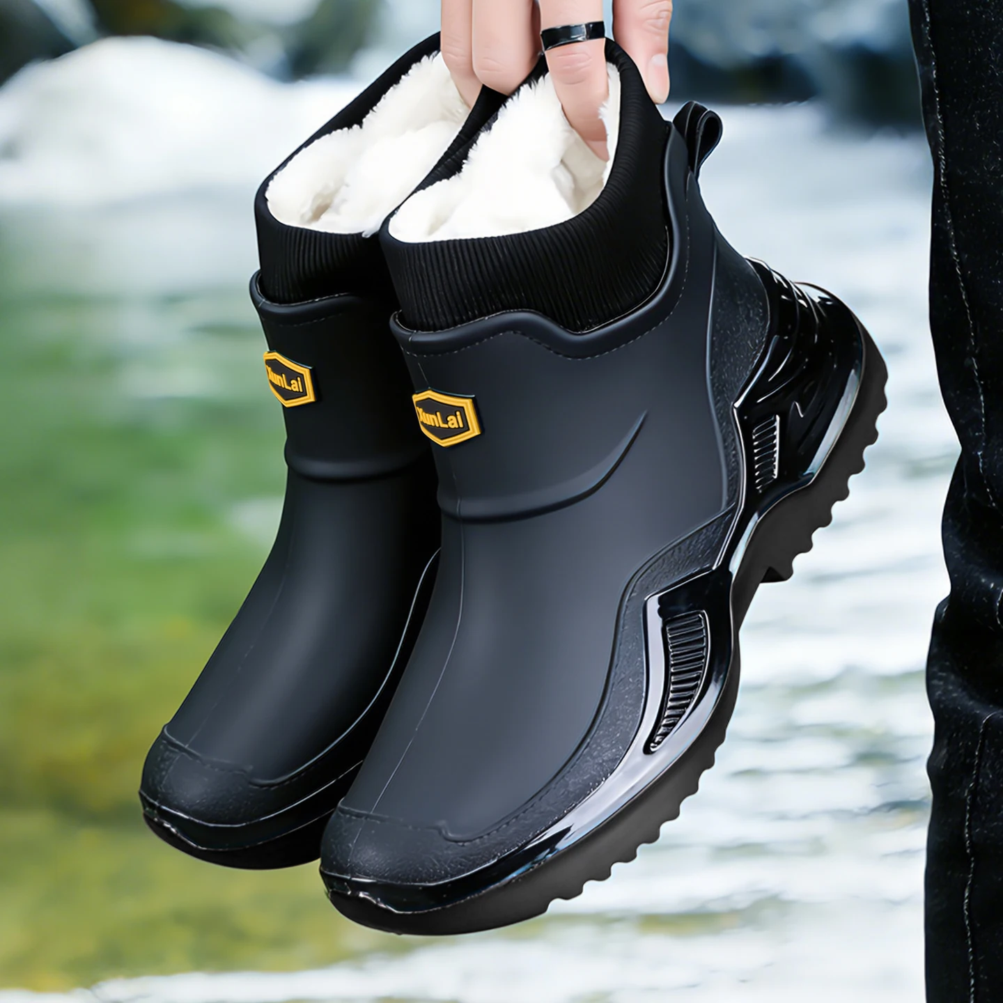 Winter Warm Men's Waterproof Shoes,Women's Short Rain Boots,Fleece-Lined Couple's Rain Boots