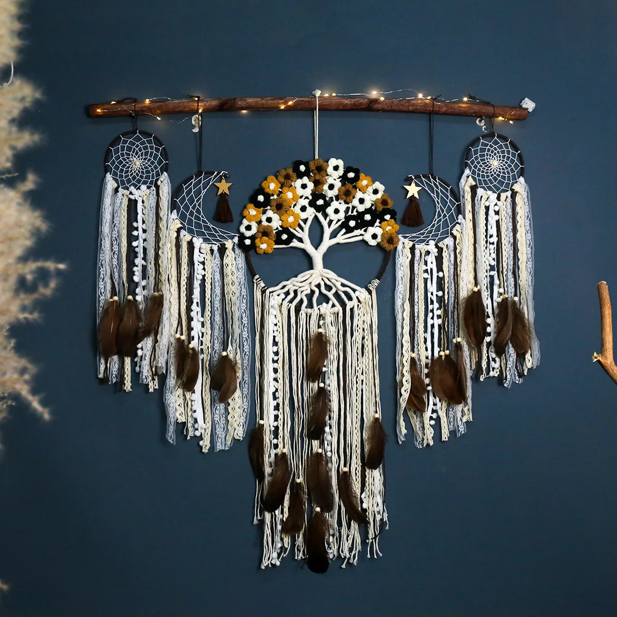 

Five-Piece Hand-Woven Dreamcatcher Creative Wall Hanging Tapestry Home Decor Fringe Feather Wall Decoration