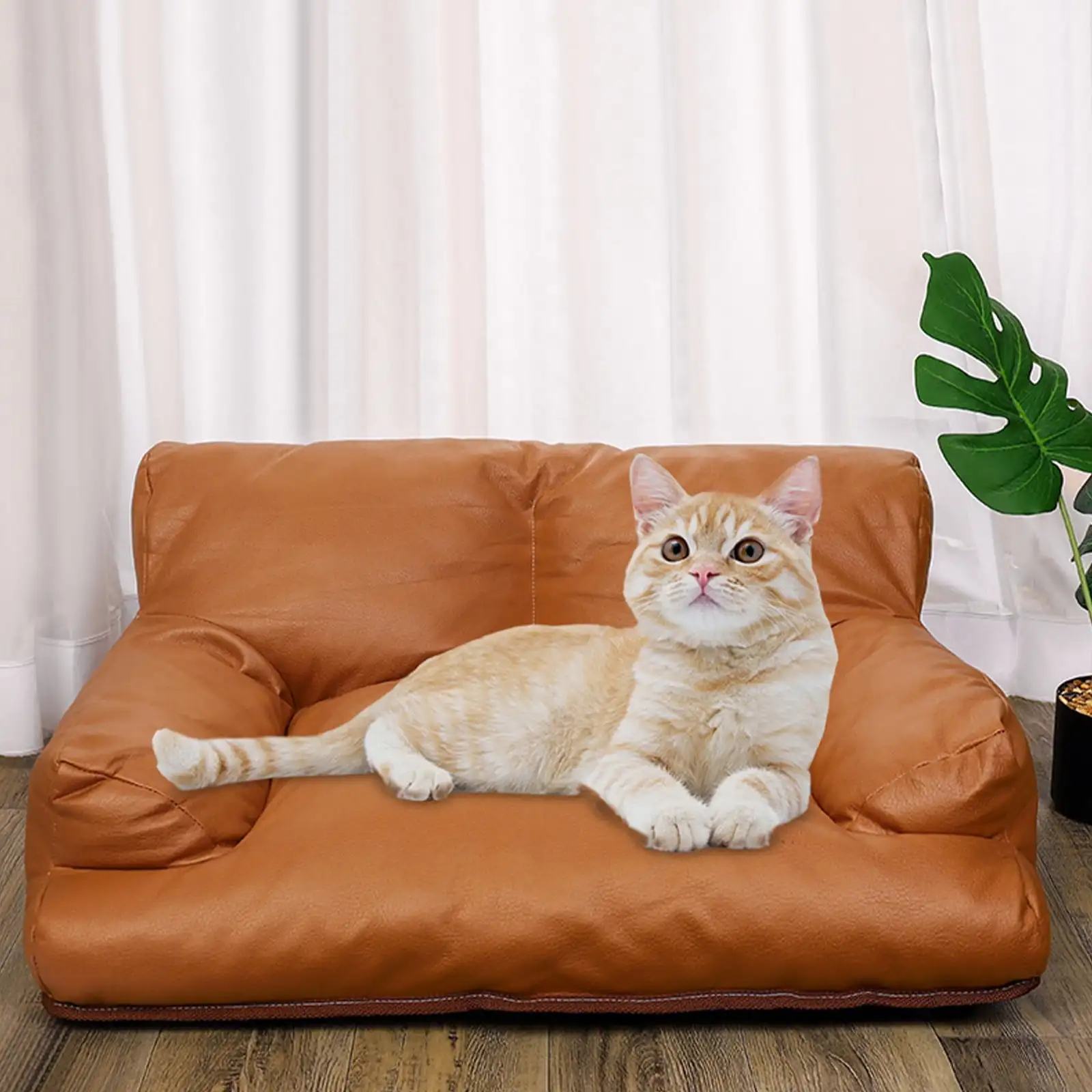 

Pet Dog Cat Sofa Vintage，Leather Rectangle Pet Sofa Bed，PU Dog Cat Pet Sofa Couch Chair ，Home Cat Puppy Faux Leather Couch