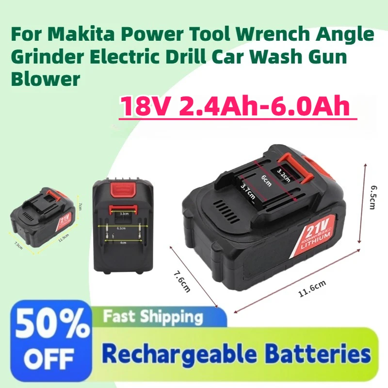 In Stock New 18V 2.4Ah-6.0Ah Rechargeable Battery for Makita Power Tool Wrench Angle Grinder Electric Drill Car Wash Gun Blower