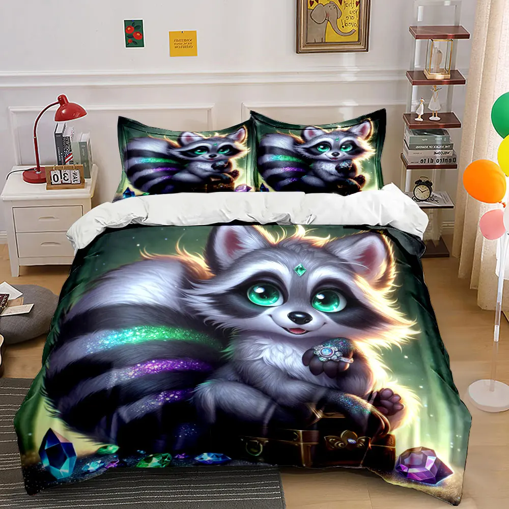 Sparkling Gems and Colorful Fox Printed Duvet Cover Set1 Duvet Cover+2 PillowcaseMulti Size Bedroom Bedding Decor Luxury gifts