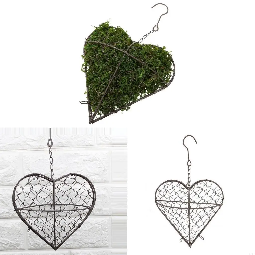 62KD Herzförmiger Hängepflanzer aus Metall, künstliche Pflanze, Blumentöpfe, Aufbewahrungskorb, Wand-Sukkulenten-Halter mit