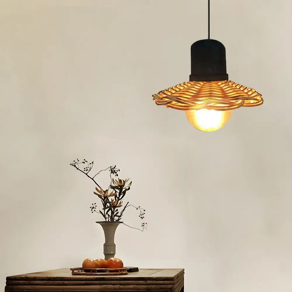 Woven Rattan Handwoven Rattan Lamp Shade Exquisite Desig Lamp Protector Vintage Pendant Light Shade Creative Chandelier Shade