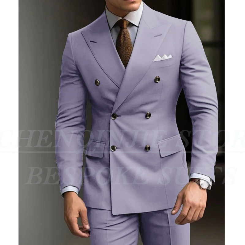 Formal Men\'s Suits Green Slim Fit High Quality Regular Length 2 Piece Jacket Pants Luxury Blazer Full Set Chic Costume Homme