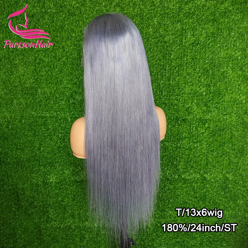 فضي رمادي خصلات الشعر المستعار الإنسان مستقيم 13X6 الدانتيل الشفاف شعر مستعار أمامي ملون شقراء الدانتيل الباروكة الأمامية للنساء قبل قطعها 250% #4