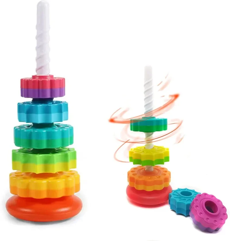 2024 NEW Baby Spinning Wheel Toy Rainbow Spin TowerStacking Toys for Toddlers Montessori Educational Learning Sensory Toys Gift