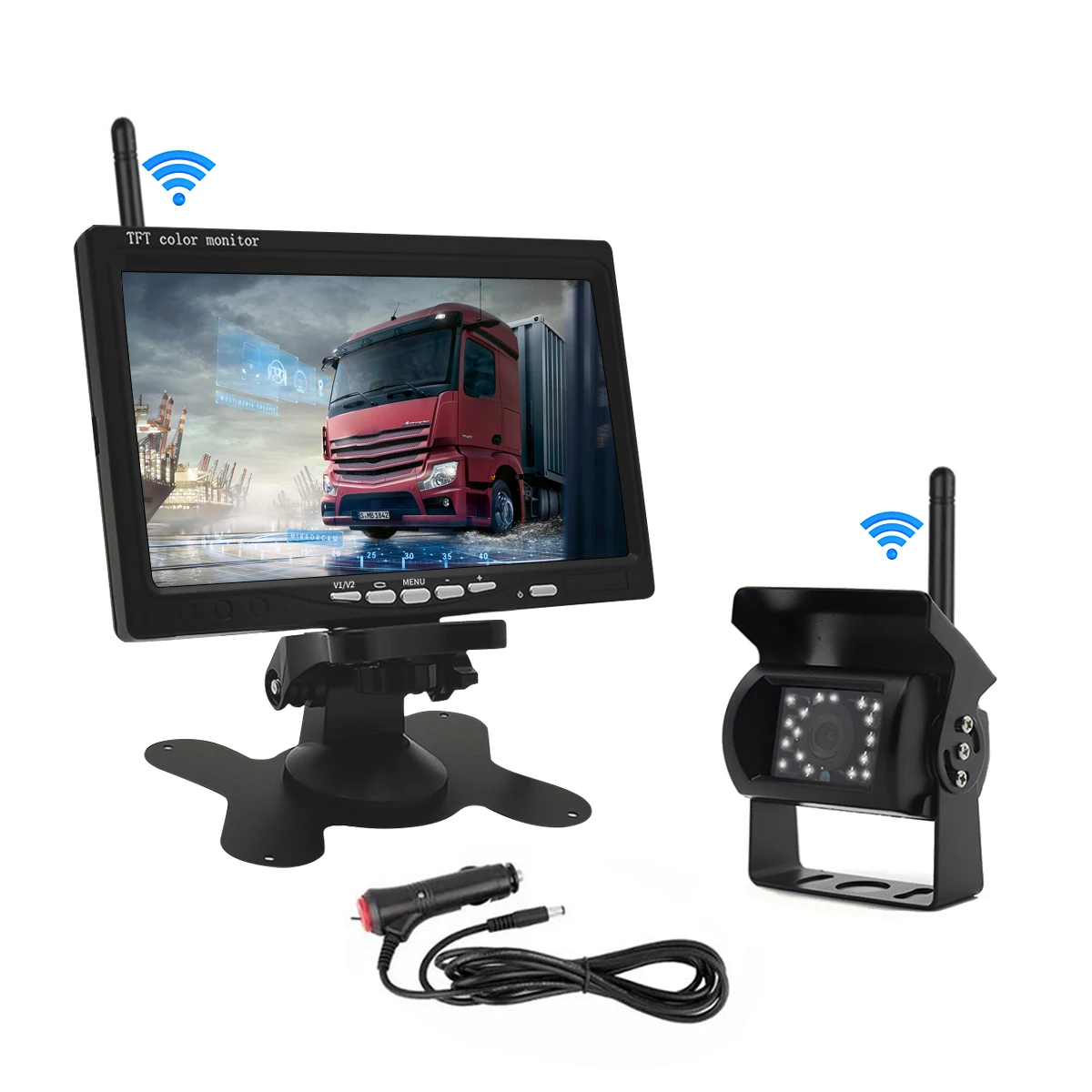 Reverse Image Rear View Car Camera 12V-24V  7 Inch Wireless Truck Camera Car Monitor for Trucks Bus RV Trailer Excavator