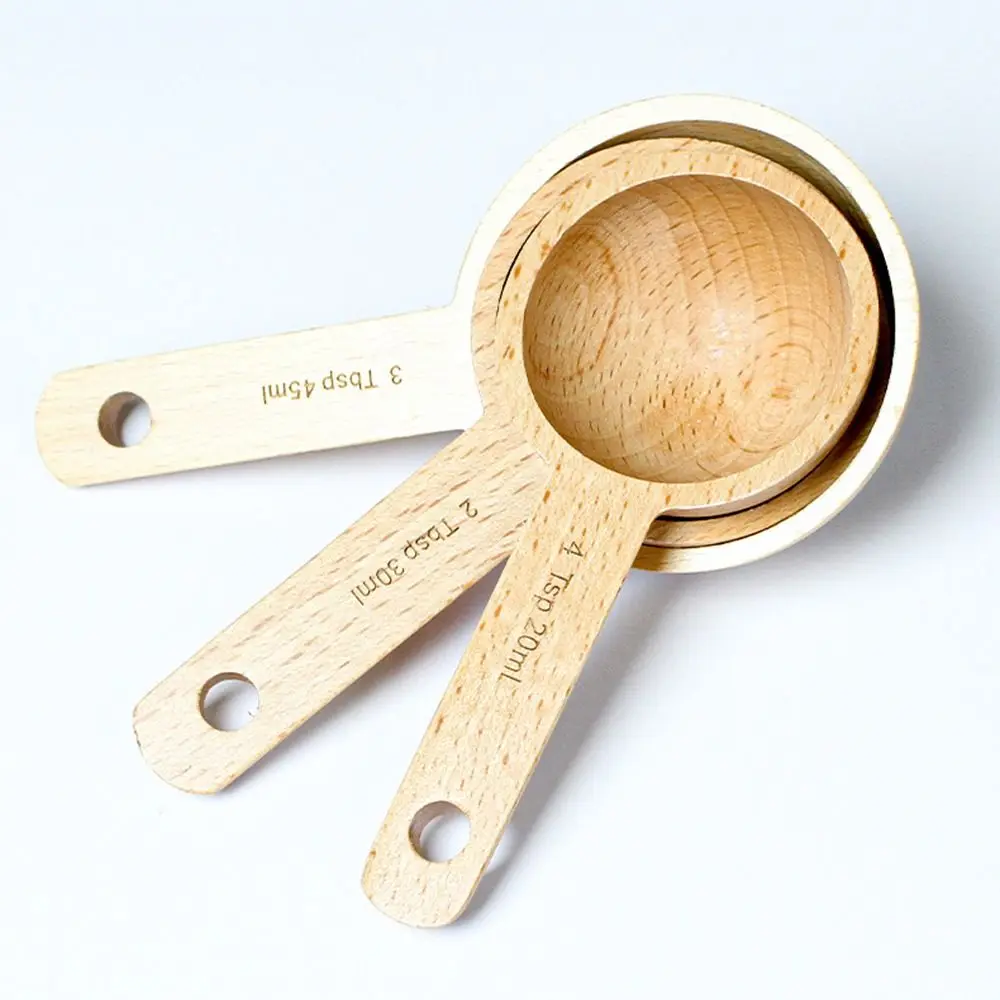 Portable Tablespoon Measuring Spoon Walnut Wooden Tea Beech Wooden Spoon Round 7.5/10/15/30/45ml Coffee Bean Spoon Home