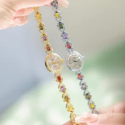 Reloj de pulsera de acero de arcoíris para mujer, cronógrafo de cuarzo, resistente al agua, Retro, ovalado, colorido, creativo, religioso, nuevo