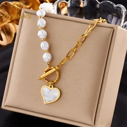 XIYANIKE 316L Stainless Steel Female Necklace New Design Pearl Decoration Heart Pendant Woman Necklaces Fashion Jewelry for Lady