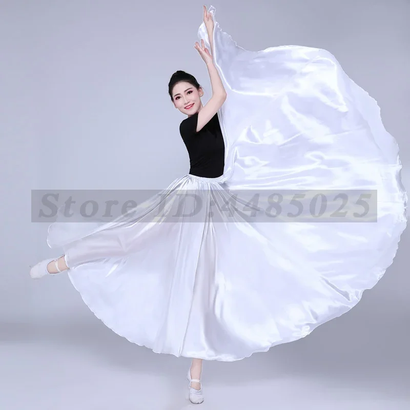 Women\'s Satin Long Skirt Ballet Belly Dancewear Elasticized Waistban Ballroom Latin Tango Dance Dress Gypsy Dancer Practice Wear