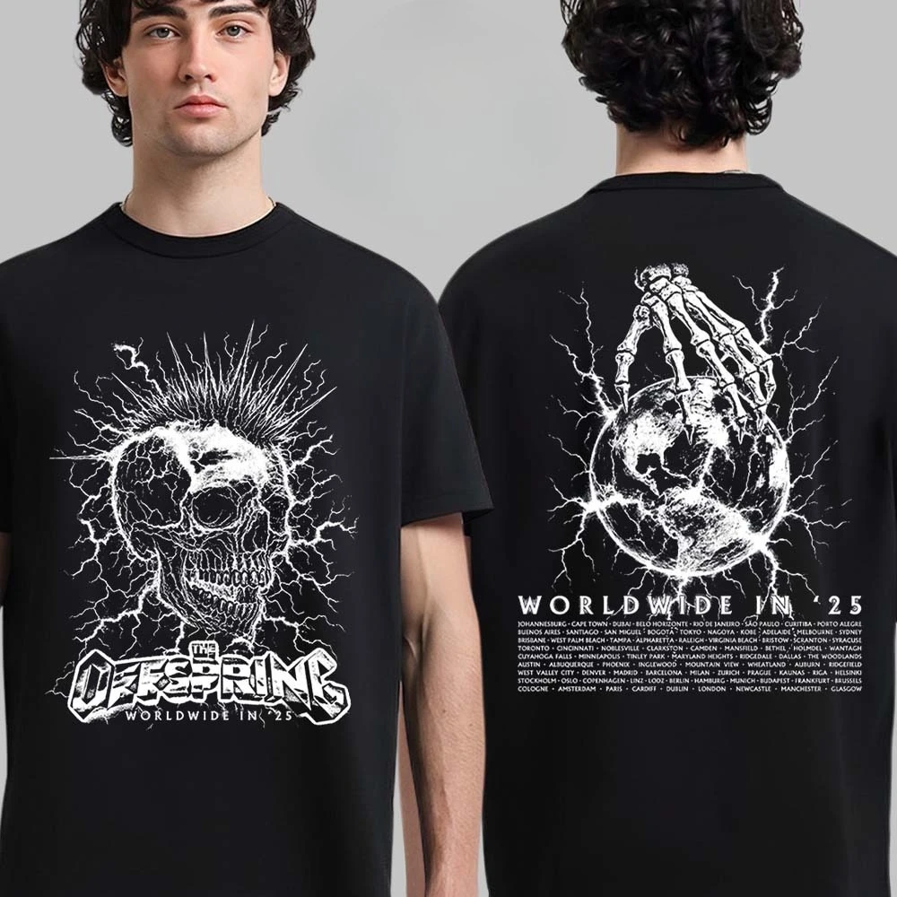 The Offspring Worldwide in 25 Mohawk Skull 2025 Tour Two Sided T-Shirt High-end Luxury Is for Both Men and Women Top Y2k