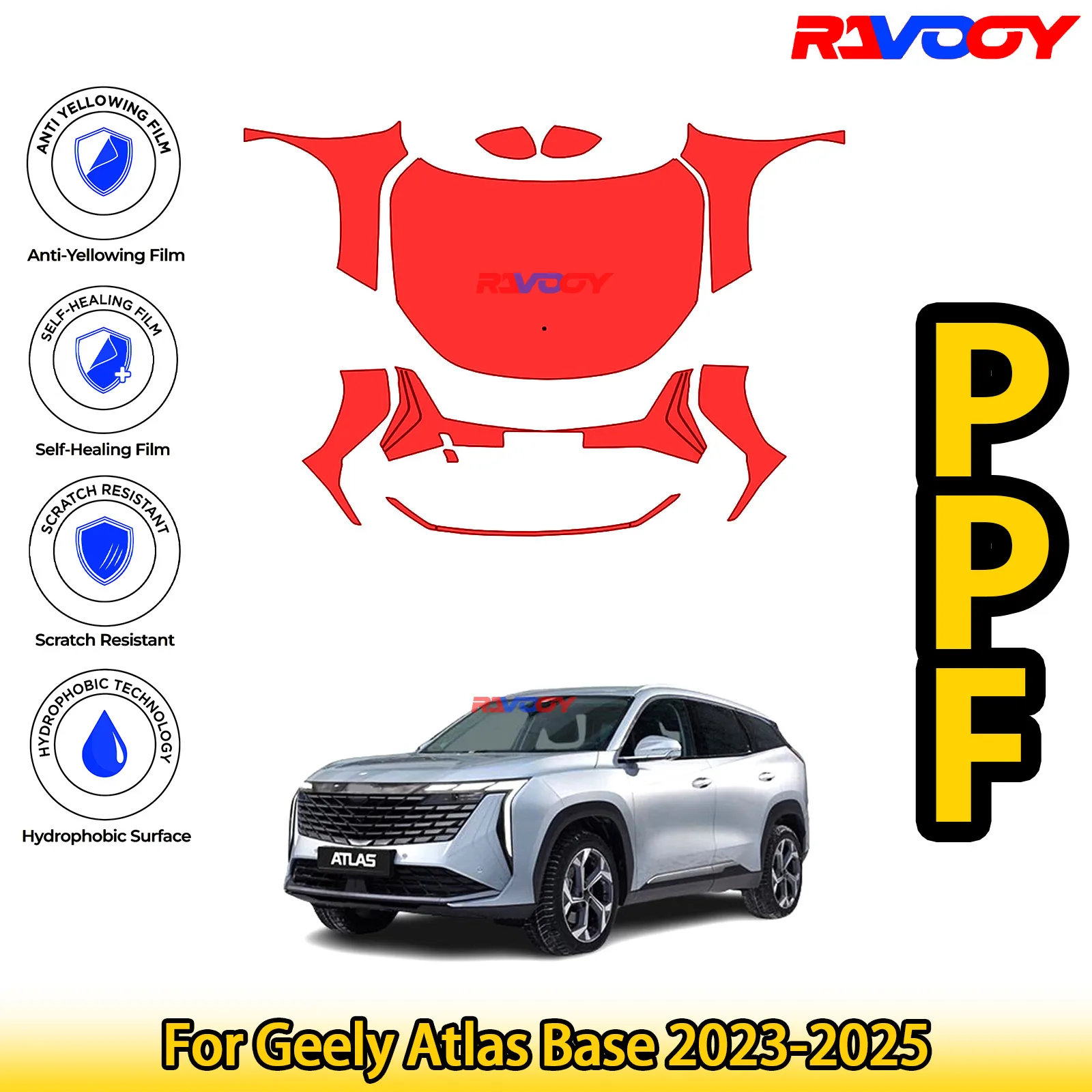 

For Geely Atlas Base 2023-2025 Glossy Matte Black Precut front PPF Kit Paint Protection Film