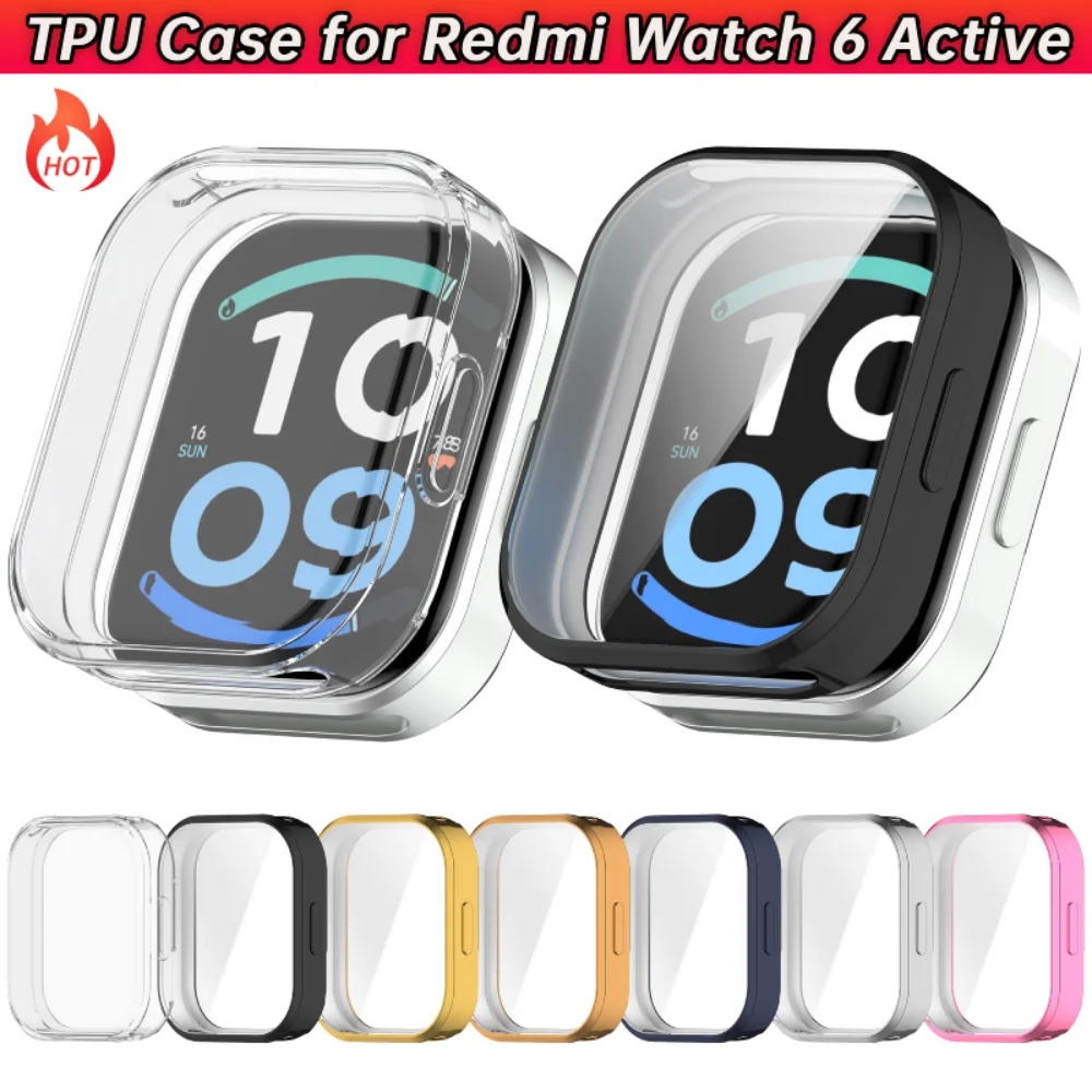 TPU Case for Redmi Watch 6 Active Soft Smart Watch Screen Protector All-Around Bumper Protective Cover for Redmi Watch 6 Active