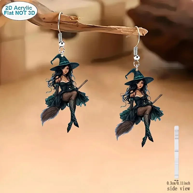 Aliexpress 1 pair of 2D acrylic Halloween witch earrings, dark creative design, elegant and sexy cartoon magician earrings gift - Aliexpress Deal