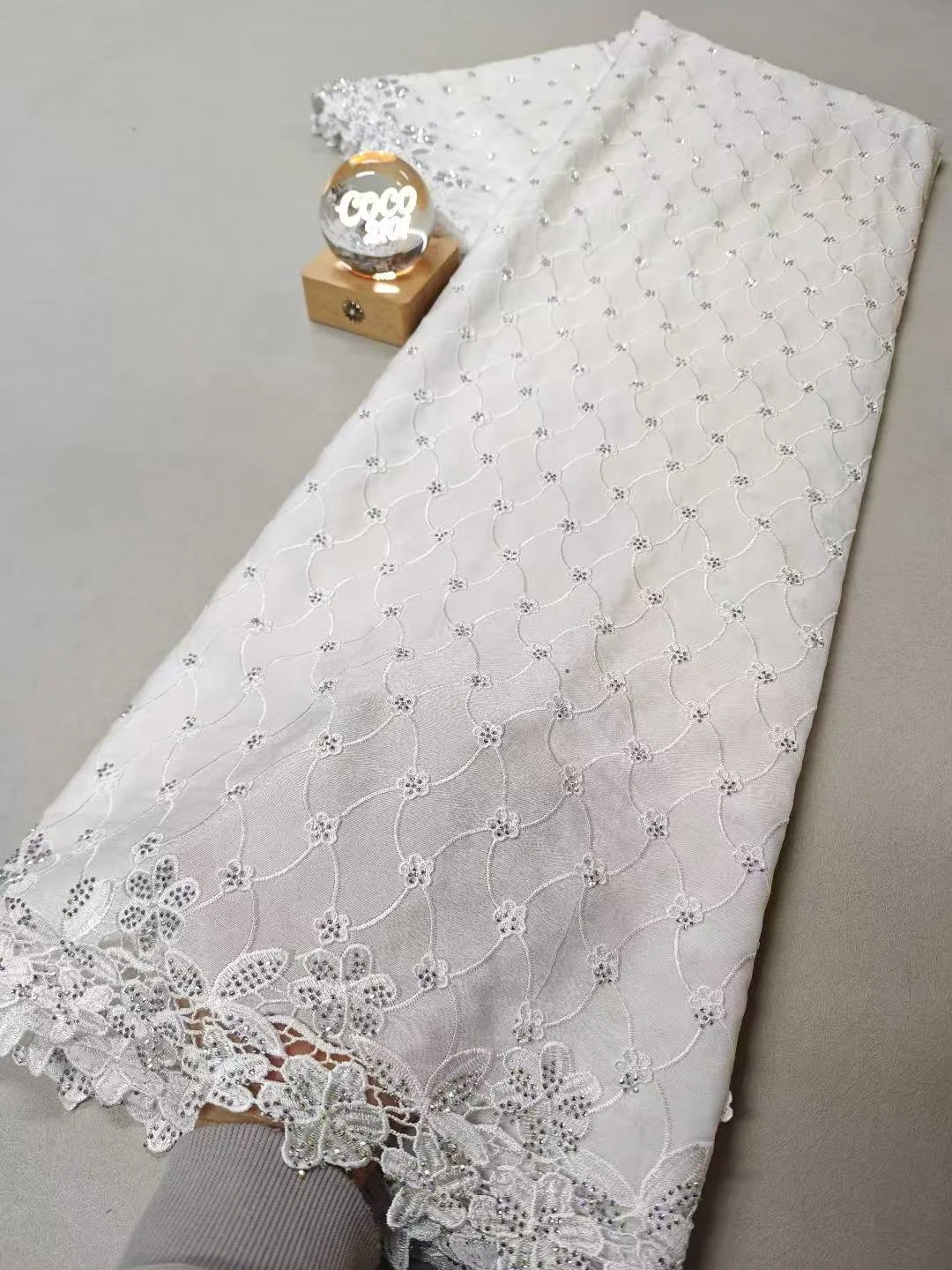 

Africa Nigerian Sequins Cotton Embroidery Lace Fabric, Tulle Wedding Party Dress, High Quality, 5Yards, 2026, Chiffon, XL163