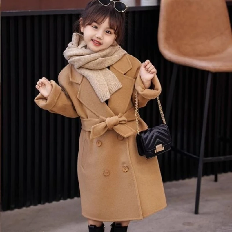 

Woolen Coat for Girls Thickened High Quality Plush Winter Coat Korean Style Tween Girls' Luxury Wool Overcoat