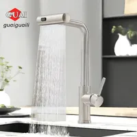 304 Stainless Steel Pull-out Kitchen Basin Faucet Waterfall SinkTap,Brushed Nickel Sensor Pull Out Hot Cold,Kitchen faucets