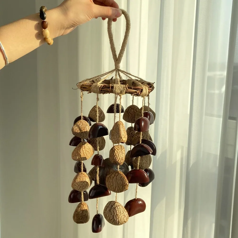 Handmade Natural Seed Pod Wind Chime Healing Ornament Meditation Hanging Bell Decor for Indoor Window Balcony Stress Relief