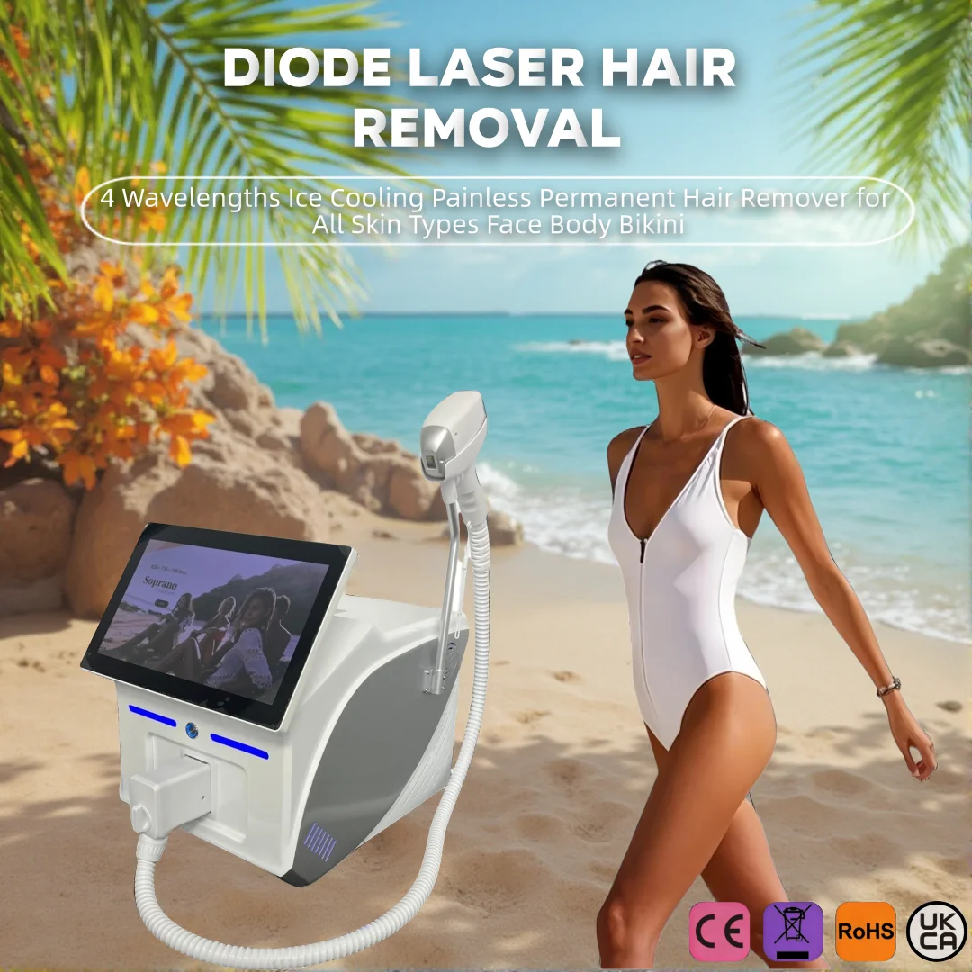 Professional 4000W Soprano Ice Platinum Titanium Diode Laser 808nm 755nm Alexandrite 1064nm 4 Waves Laser Hair Removal Machine 2