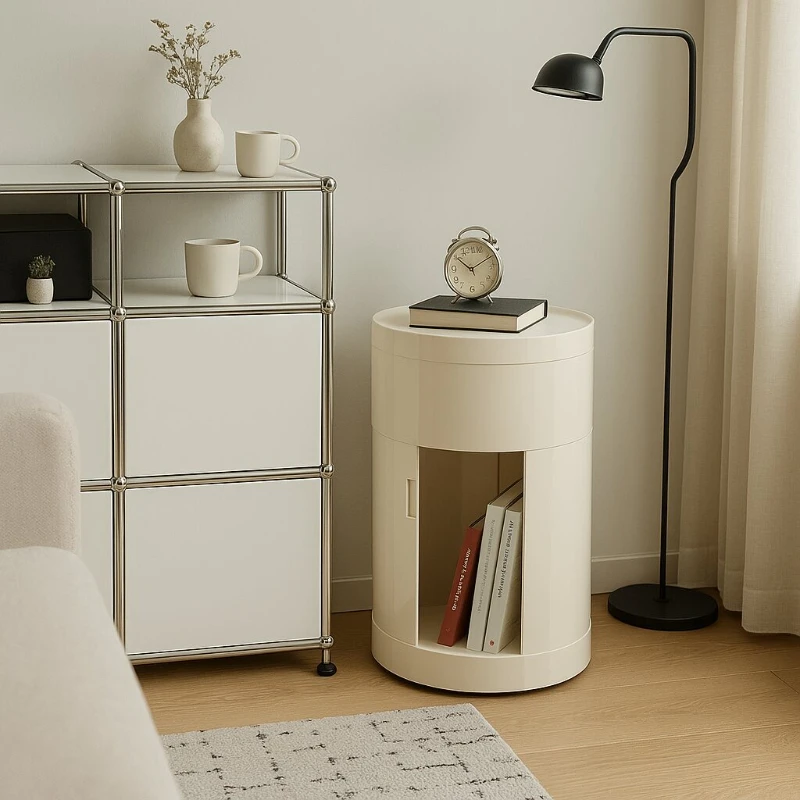 

Modern Minimalist Multi-Function Bedside Cabinet, Vintage Mobile Side Table, Large-Capacity Storage Box, Snack Organizer
