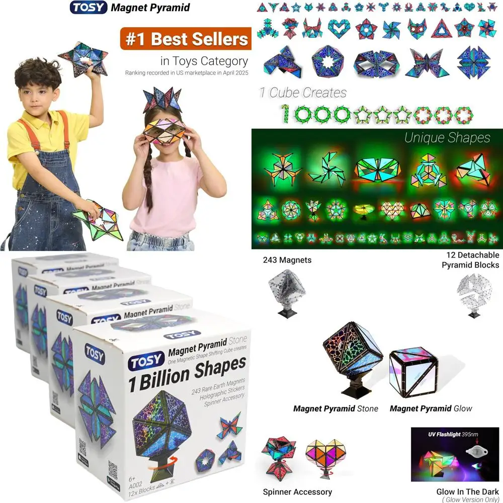 TOSY Rompecabezas de pirámide magnética - 1 cubo, 1 mil millones de formas, 14 piezas, 243 imanes, juguete para regalo STEM, paquete de 4