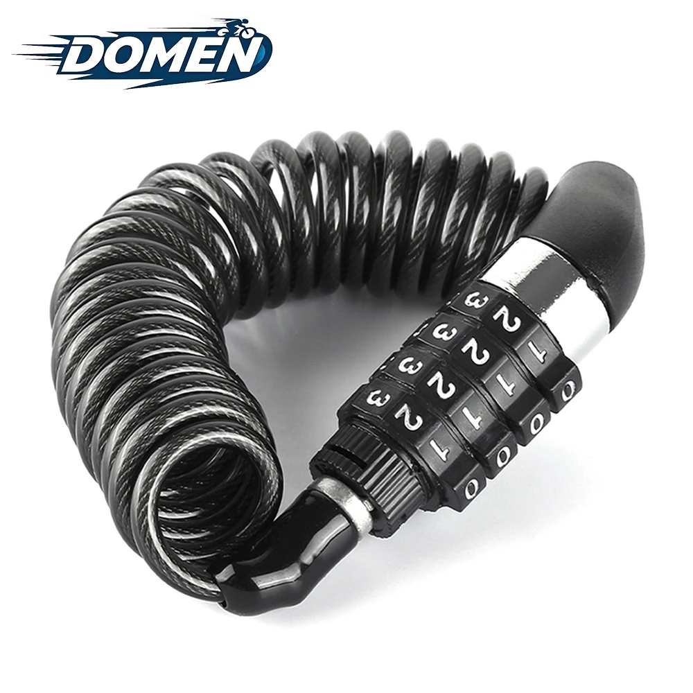 DOMEN Bicycle Lock Steel Wire Chain Lock MTB Bike Motorcycle Anti-theft Code 4 Digit Password Steel Wire Rope Lock Helmet Lock