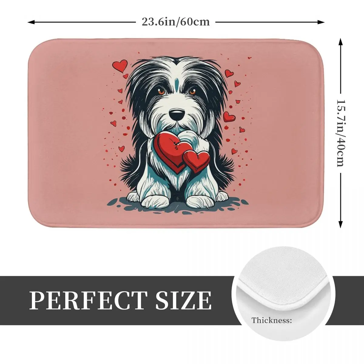 Bearded Collie Dog Love On Valentine's Day Anti-slip Doormat Floor Mat Carpet Rug for Kitchen Entrance Home Bedroom Footpad Mats