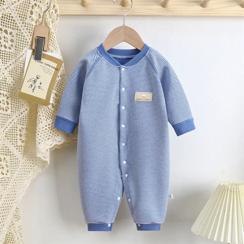 2024 Girls Sweet Crawl Boys Long Sleeve Striped Bodysuit Spring Autumn New Baby Warm Fashion Casual Pajamas 12M-2 Years Old