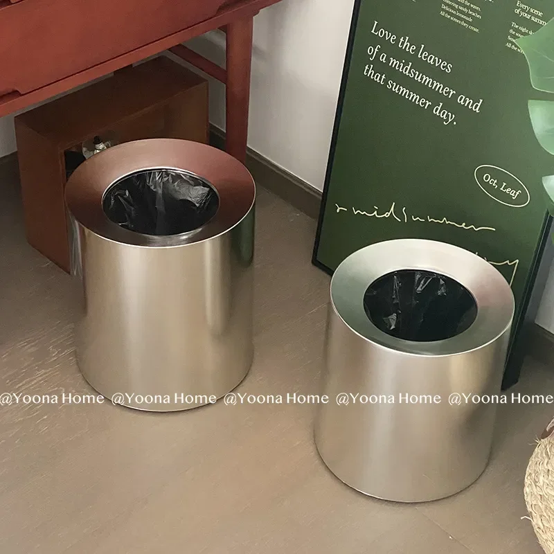 Electroplated Silver Trash Can Industrial Light Luxury Waste Bin for Living Room Bedroom Office Home Storage