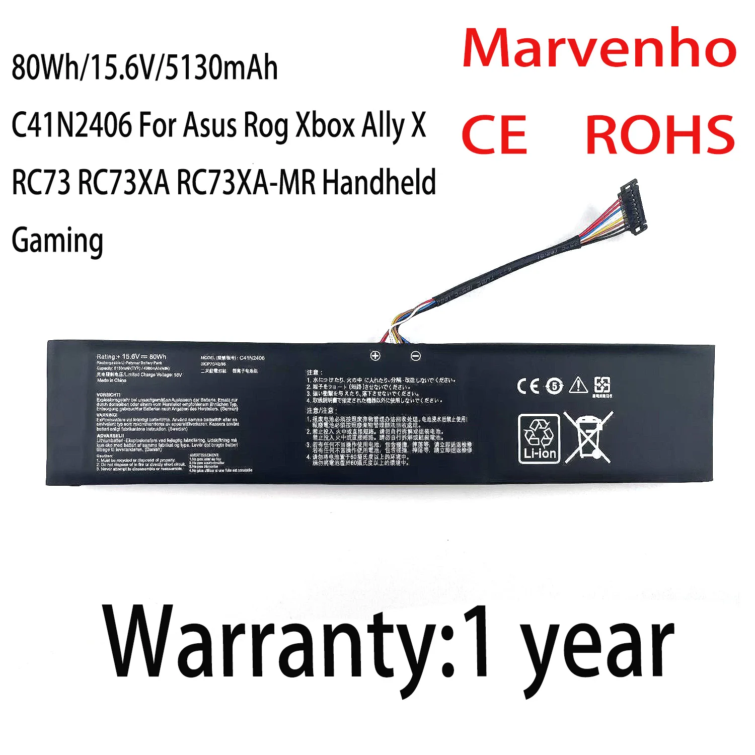 New Marvenho 80Wh 15.6V 5130mAh C41N2406 Laptop Battery For Asus Rog Xbox Ally X RC73 RC73XA RC73XA-MR Handheld Gaming Computer