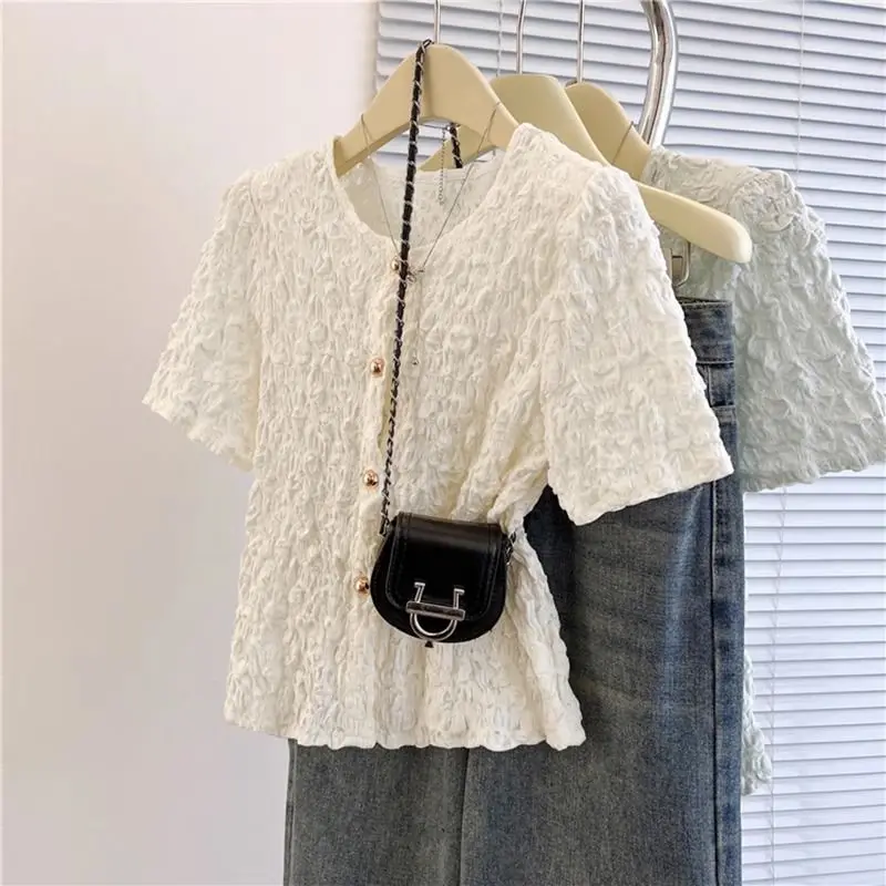 

Summer New Pleated Short Sleeve T-Shirt Women's Stylish Top