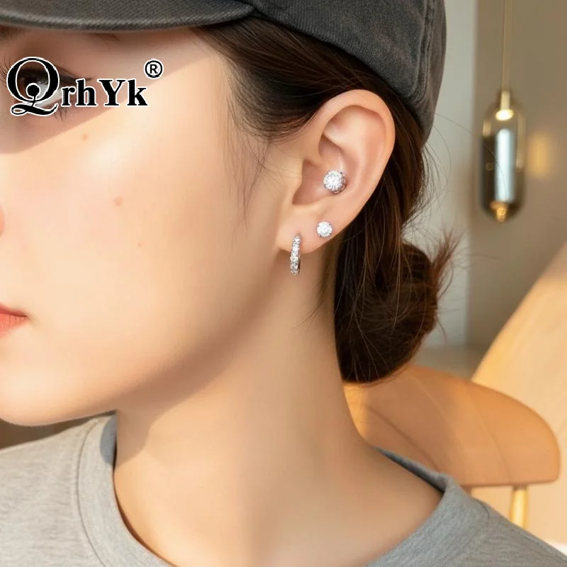 4Pcs/Set Silver Color Zircon Round Hoop Earrings For Women Exquisite Simple Small Circle Huggie Earrings Jewelry Gifts