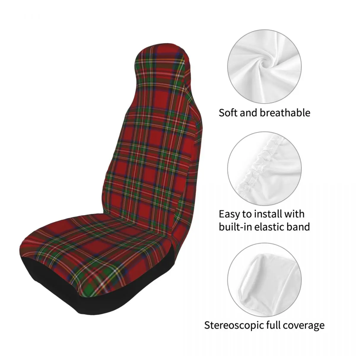 Royal Stewart Tartan Clan Car Seat Covers Universal for Cars Trucks SUV or Van Geometric Gingham Bucket Seats Protector Covers