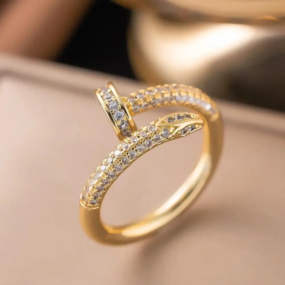 Women Adjustable Nail Ring Korean Fashion Punk Cubic Zirconia Ring Daily Simple Jewelry