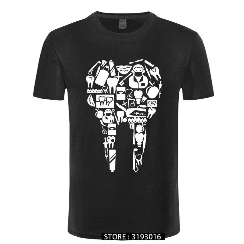 Funny Teeth Dentist Print T-shirt for Men, Cotton Short Sleeve, Casual Girl Hip Hop Tees, Harajuku Tees, Summer