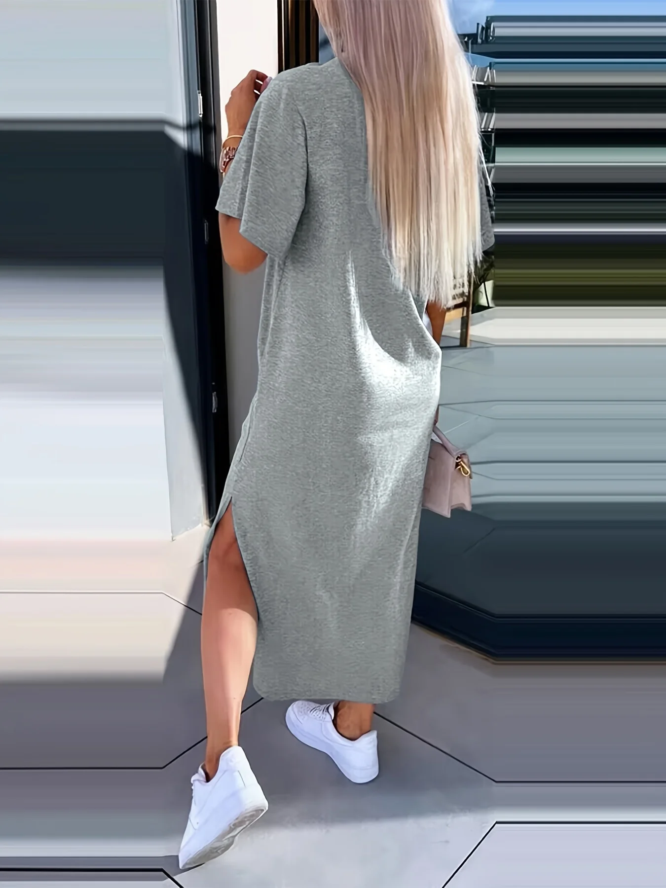 SummerLoose and comfortable long dress long T-shirt dress women's summer clashing dresses