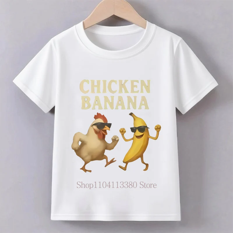 Banana Chicken Meme Graphic Summer Tees Men T Shirt Women Tee Boys Top Children Parent Child Cotton Short Sleeves Kids Tshirt