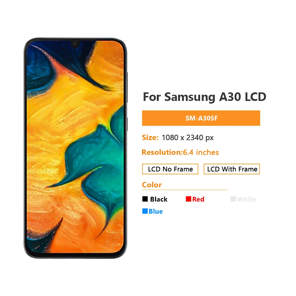 6.4\'\' Super OLED For Samsung Galaxy A30 LCD Display Touch Screen For Samsung SM-A305FN SM-A305F A305 Display Replacement Parts