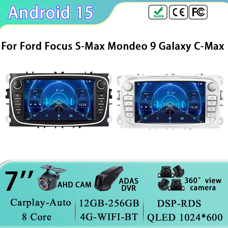7 polegada para ford focus s-max mondeo 9 galaxy c-max navegação gps multimídia player de vídeo android auto rádio do carro 4g sem 2din dvd